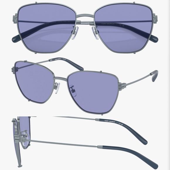 NWT Tory Burch | Azure Dark Violet Cat Eye Metal Frame Sunglasses $245 55-16-140 - Picture 1 of 5
